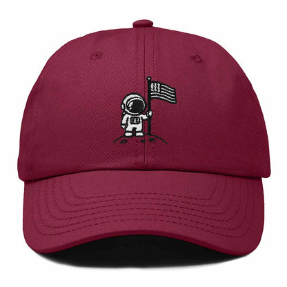 Dalix Moon Mission USA Flag Embroidered Dad Hat Adjustable Cotton Baseball Cap Unstructured Low Profile Everyday Americana Hat Mens in Maroon