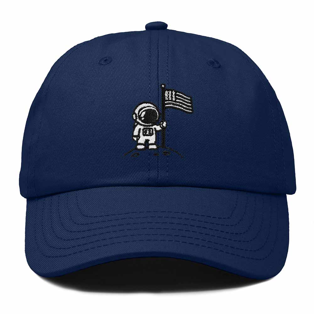 Dalix Moon Mission USA Flag Embroidered Dad Hat Adjustable Cotton Baseball Cap Unstructured Low Profile Everyday Americana Hat Mens in Navy Blue