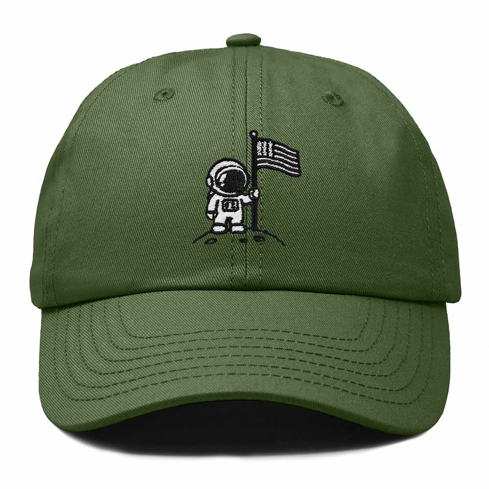 Dalix Moon Mission USA Flag Embroidered Dad Hat Adjustable Cotton Baseball Cap Unstructured Low Profile Everyday Americana Hat Mens in Olive