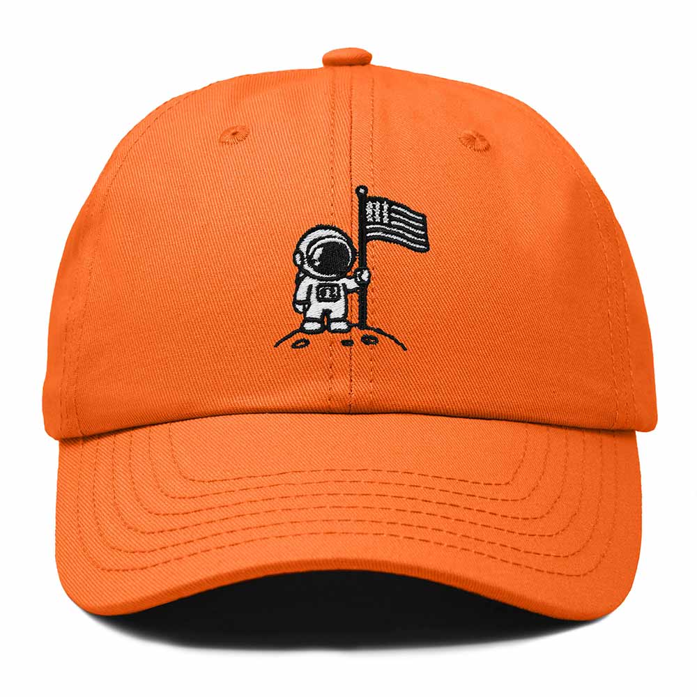 Dalix Moon Mission USA Flag Embroidered Dad Hat Adjustable Cotton Baseball Cap Unstructured Low Profile Everyday Americana Hat Mens in Orange