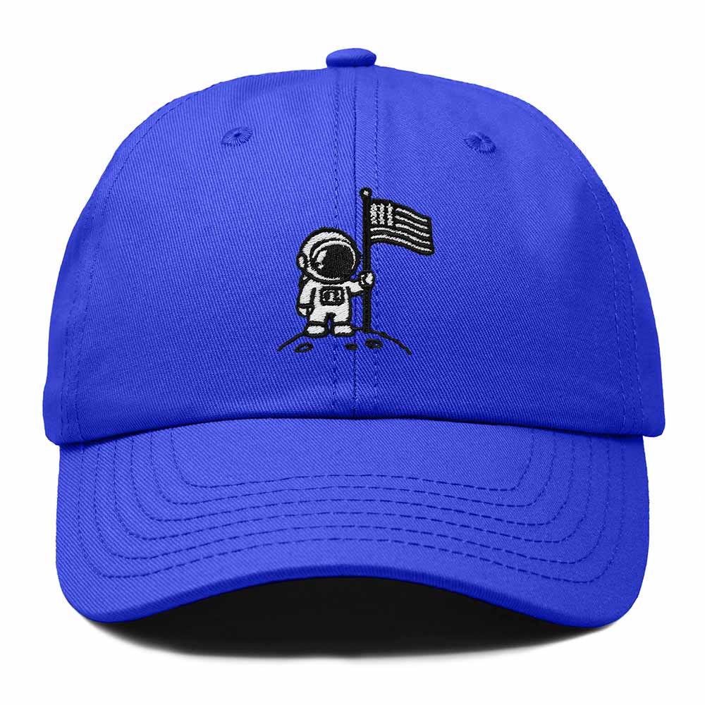 Dalix Moon Mission USA Flag Embroidered Dad Hat Adjustable Cotton Baseball Cap Unstructured Low Profile Everyday Americana Hat Mens in Royal Blue