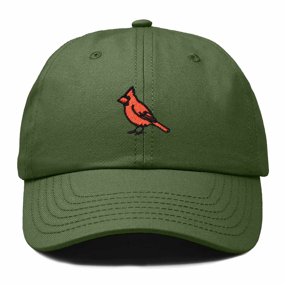 Dalix Northern Cardinal Indiana Embroidered Bird Cotton Baseball Cap Dad Hat Mens Womens Outdoor Summer in Olive