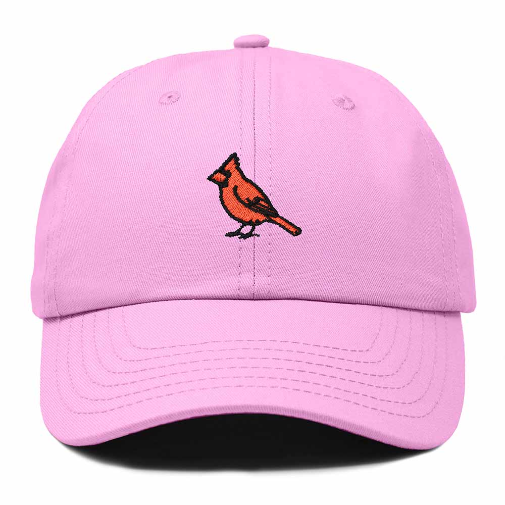 Dalix Northern Cardinal Virginia Embroidered Bird Cotton Baseball Cap Dad Hat Mens Womens Outdoor Summer in Light Pink