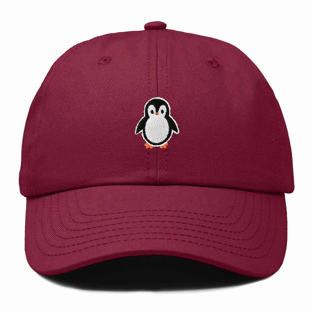 Dalix Little Penguin Embroidered Cotton Baseball Cap Dad Hat Womens Outdoor Casual in Maroon