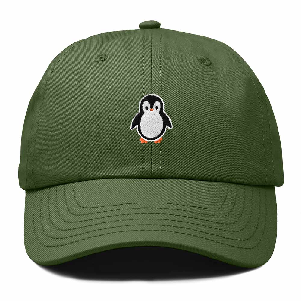 Dalix Little Penguin Embroidered Cotton Baseball Cap Dad Hat Womens Outdoor Casual in Olive