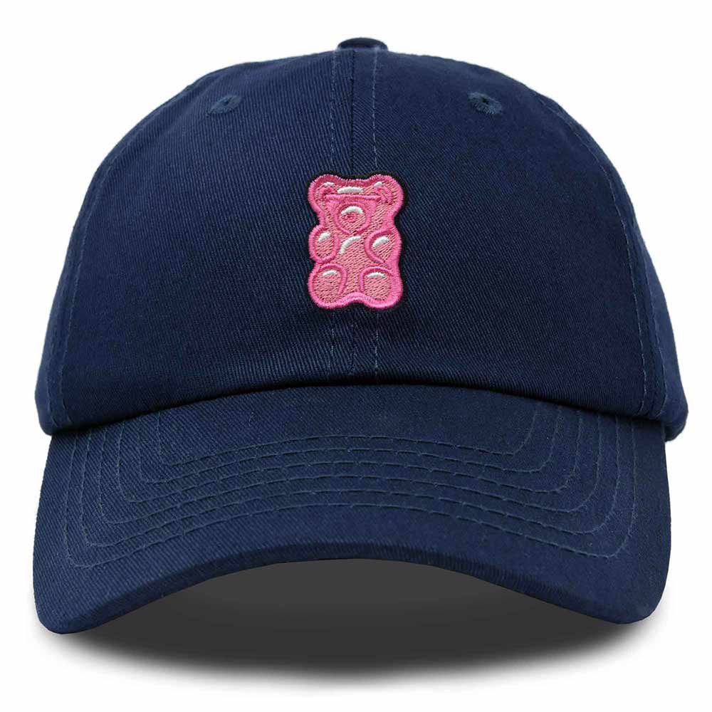 Dalix Pink Gummy Embroidered Cotton Dad Hat Baseball Cap Adjustable Womens in Navy Blue