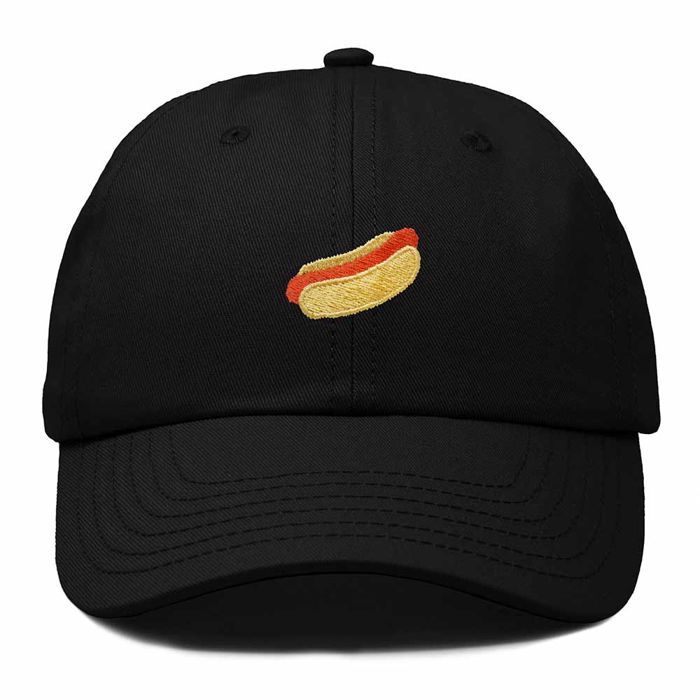 Dalix Plain Hot Dog Embroidered Cotton Dad Hat Food Adjustable Baseball Cap Summer Outdoor Unisex Mens Womens in Black