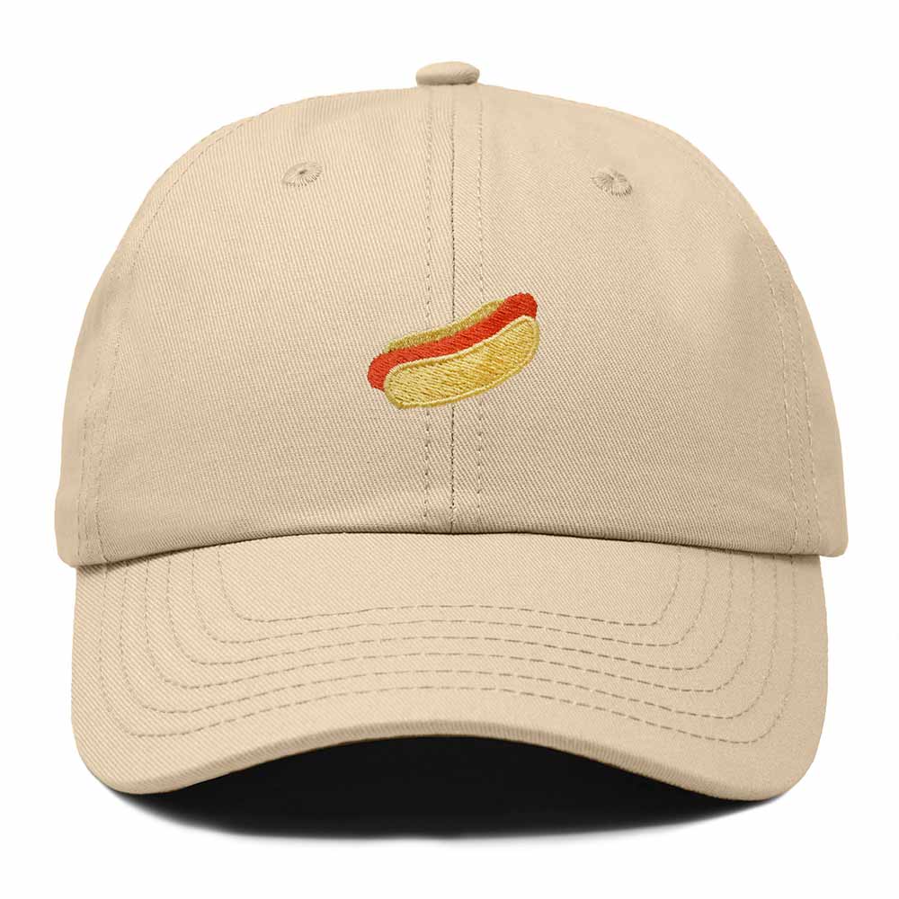 Dalix Plain Hot Dog Embroidered Cotton Dad Hat Food Adjustable Baseball Cap Summer Outdoor Unisex Mens Womens in Khaki