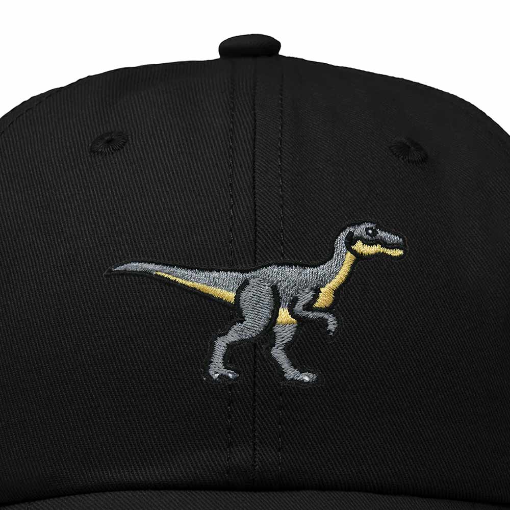Dalix Velociraptor Embroidered Dinosaur Cotton Summer Outdoor Baseball Cap Dad Hat Mens in Black
