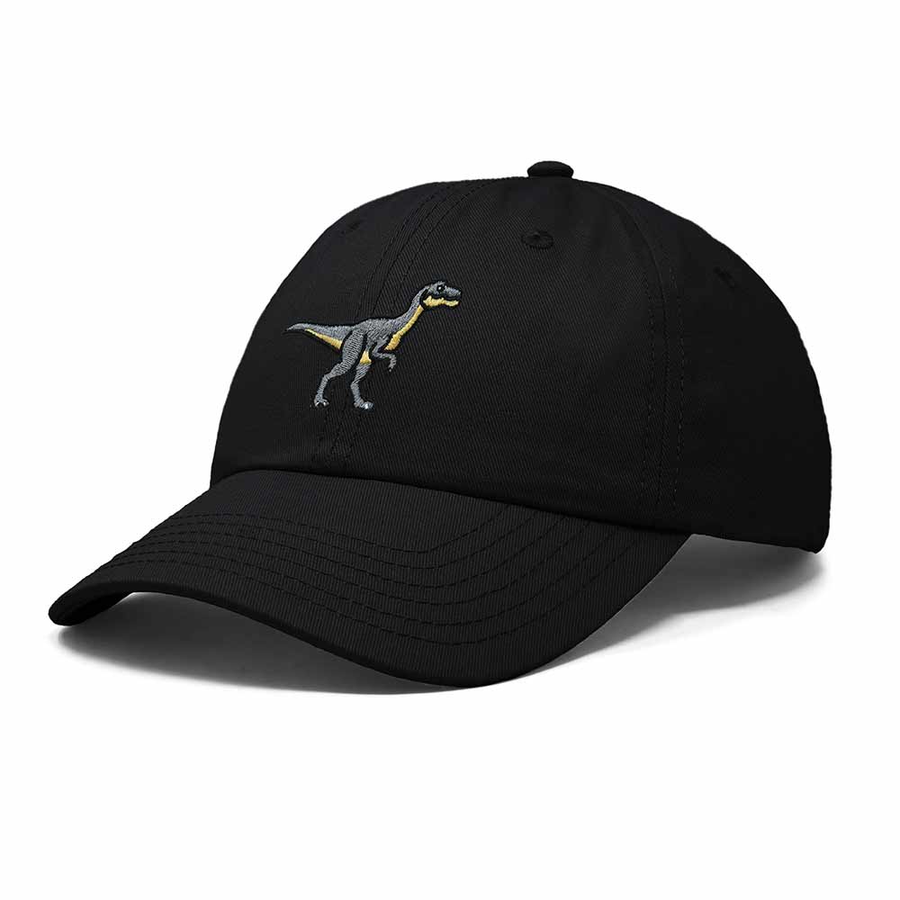 Dalix Velociraptor Embroidered Dinosaur Cotton Summer Outdoor Baseball Cap Dad Hat Mens in Black