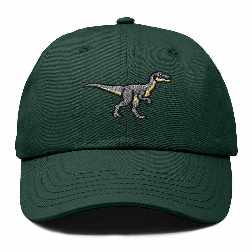 Dalix Velociraptor Embroidered Dinosaur Cotton Summer Outdoor Baseball Cap Dad Hat Mens in Dark Green
