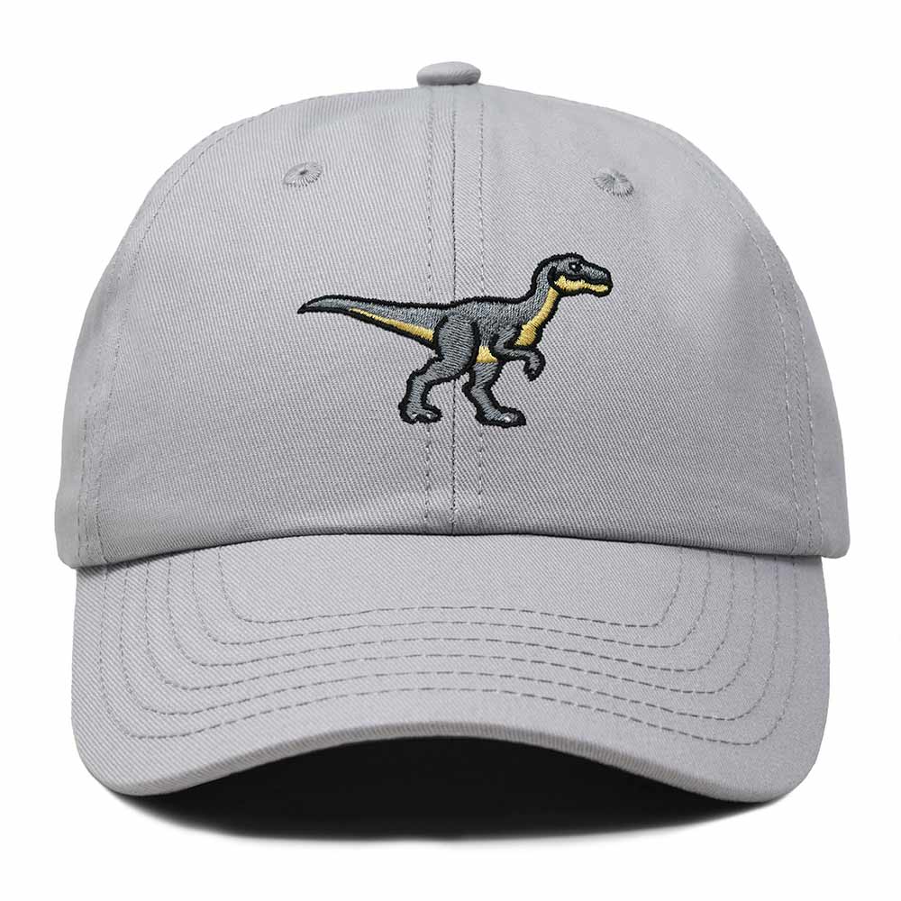 Dalix Velociraptor Embroidered Dinosaur Cotton Summer Outdoor Baseball Cap Dad Hat Mens in Gray