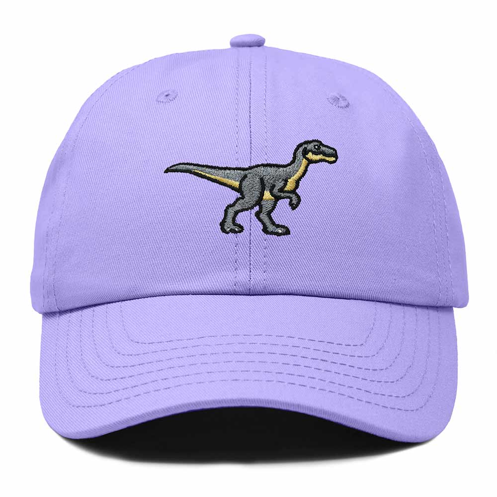 Dalix Velociraptor Embroidered Dinosaur Cotton Summer Outdoor Baseball Cap Dad Hat Mens in Lavender