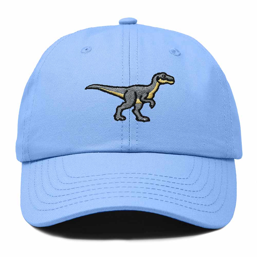 Dalix Velociraptor Embroidered Dinosaur Cotton Summer Outdoor Baseball Cap Dad Hat Mens in Light Blue