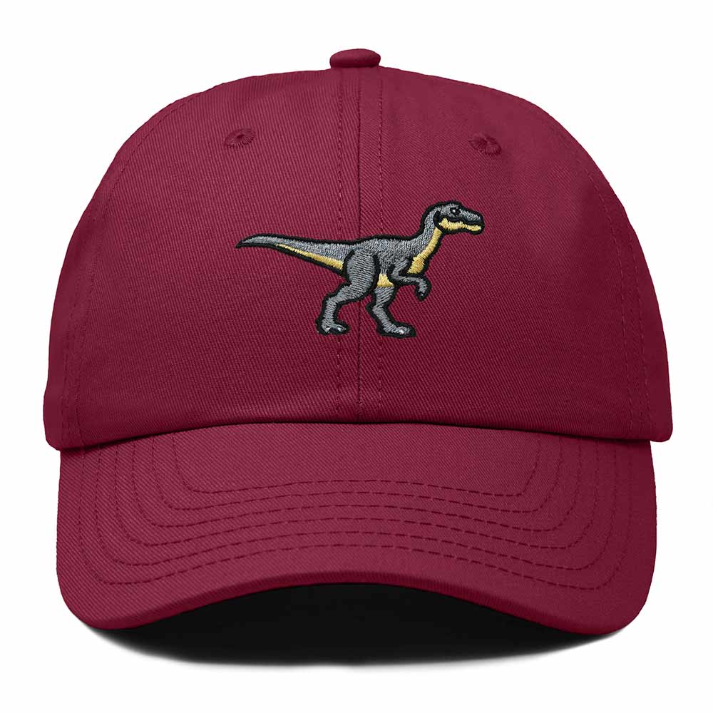 Dalix Velociraptor Embroidered Dinosaur Cotton Summer Outdoor Baseball Cap Dad Hat Mens in Maroon