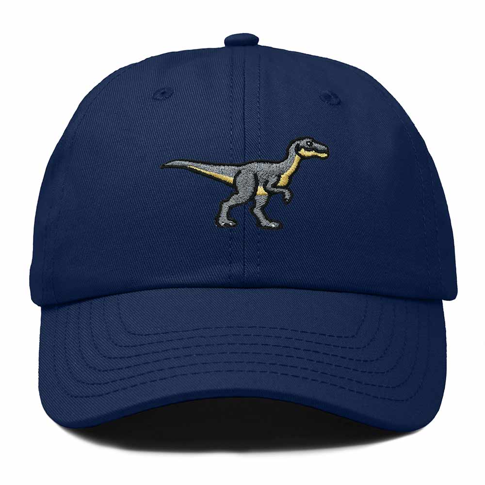 Dalix Velociraptor Embroidered Dinosaur Cotton Summer Outdoor Baseball Cap Dad Hat Mens in Navy Blue