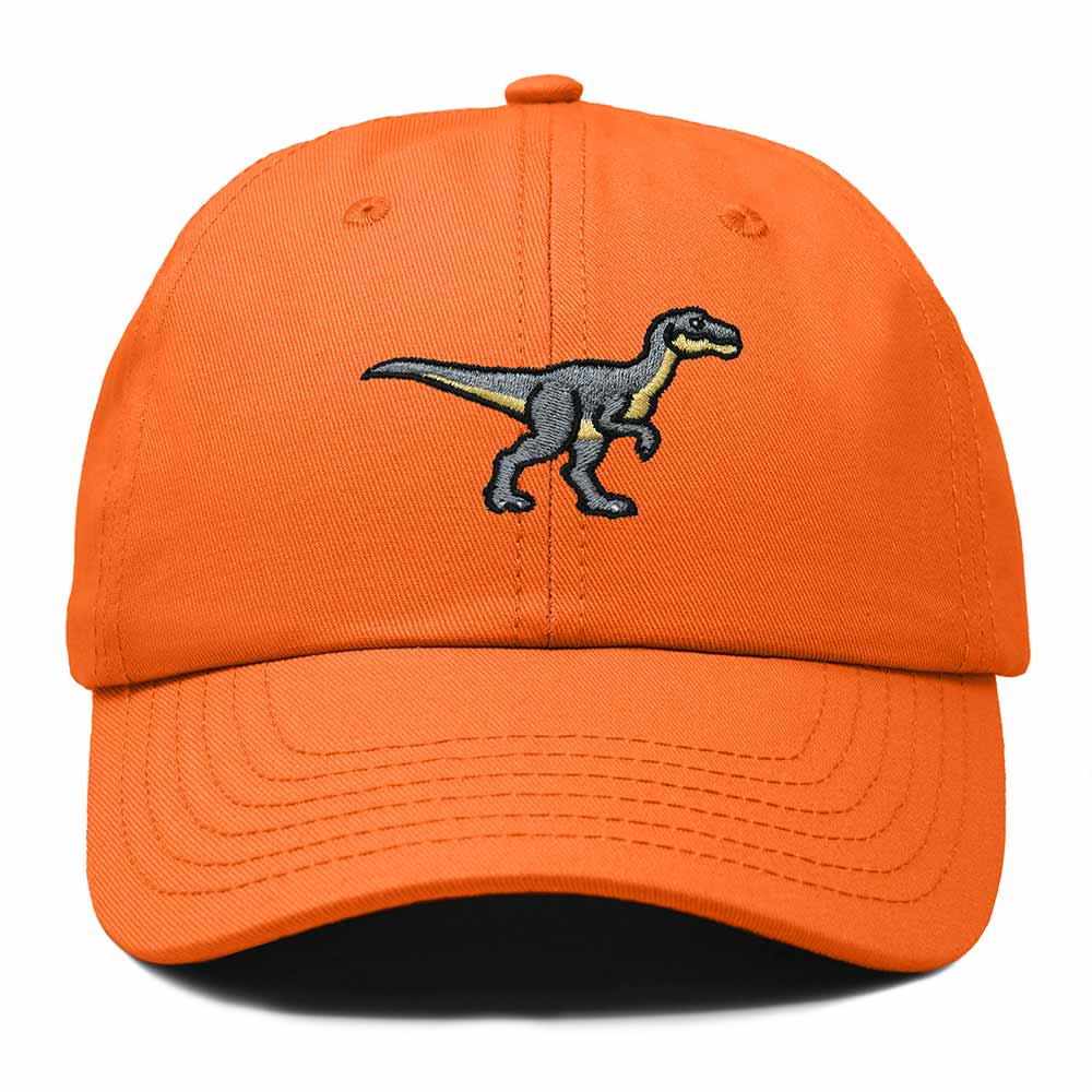Dalix Velociraptor Embroidered Dinosaur Cotton Summer Outdoor Baseball Cap Dad Hat Mens in Orange