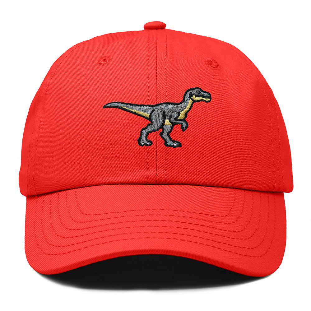 Dalix Velociraptor Embroidered Dinosaur Cotton Summer Outdoor Baseball Cap Dad Hat Mens in Red
