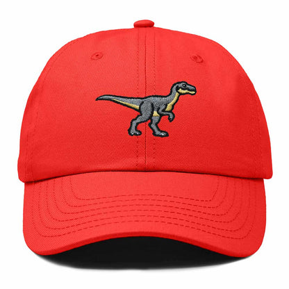 Dalix Velociraptor Embroidered Dinosaur Cotton Summer Outdoor Baseball Cap Dad Hat Mens in Red