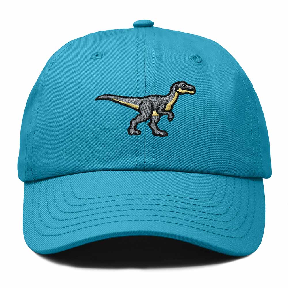 Dalix Velociraptor Embroidered Dinosaur Cotton Summer Outdoor Baseball Cap Dad Hat Mens in Teal