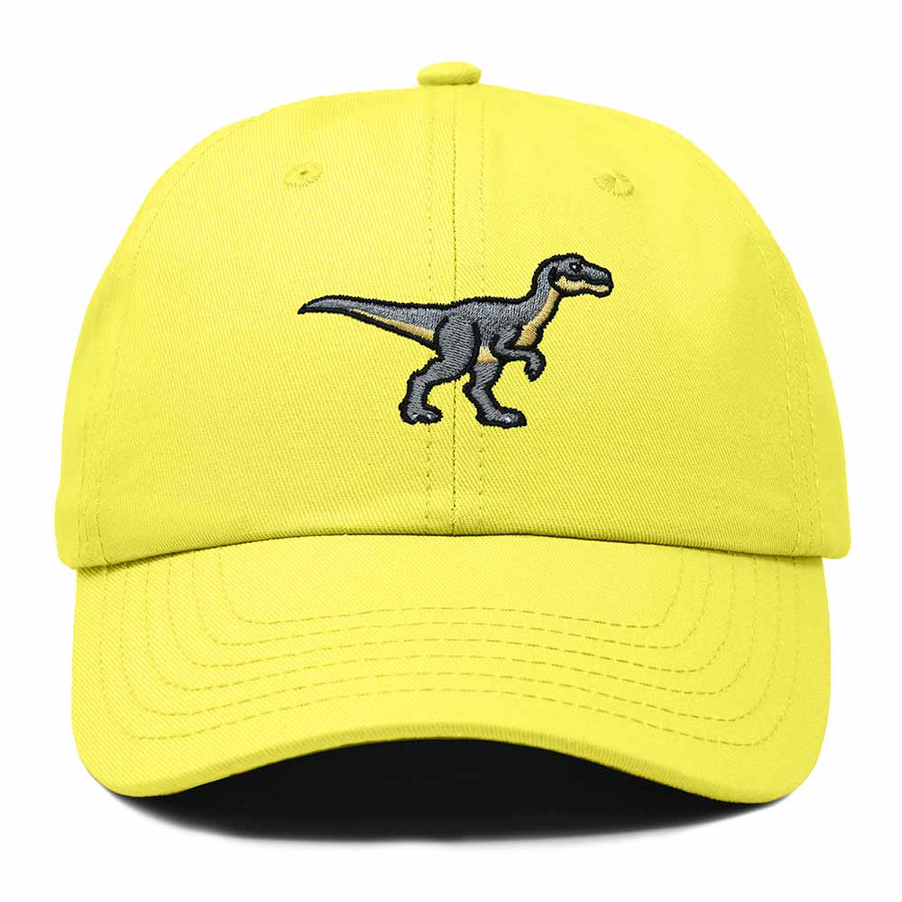 Dalix Velociraptor Embroidered Dinosaur Cotton Summer Outdoor Baseball Cap Dad Hat Mens in Yellow