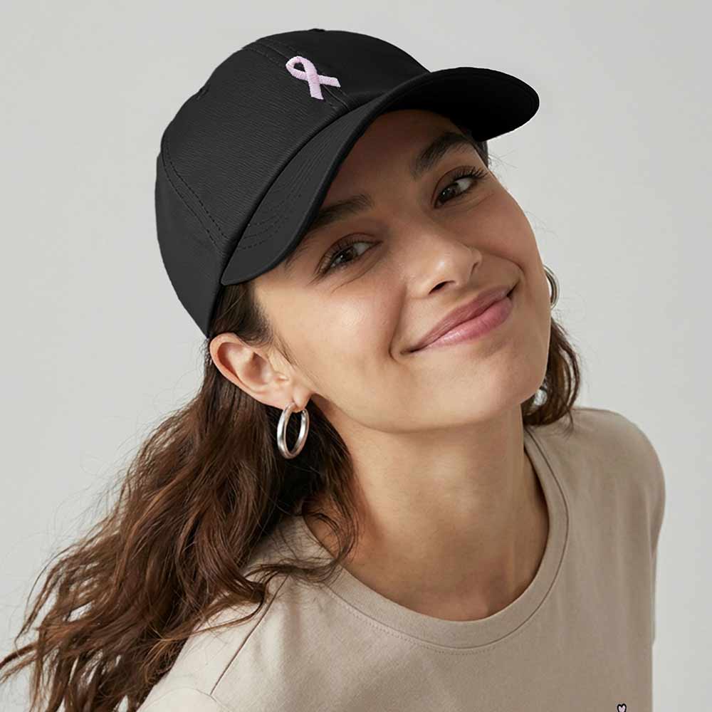 Dalix Pink Ribbon Dad Hat Breast Cancer Awareness Adjustable Cotton Baseball Cap Unstructured Low Profile Cap Womens in Black