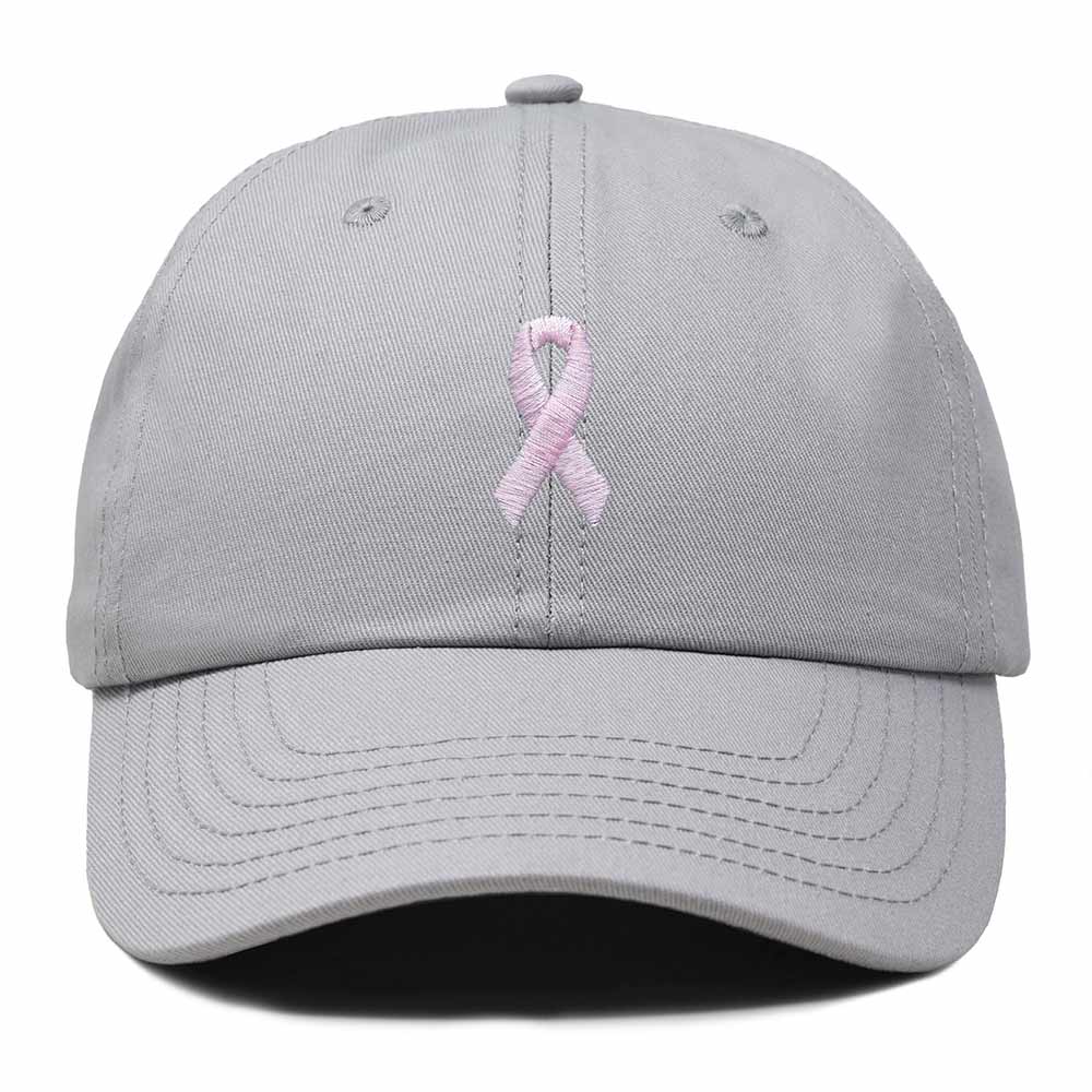 Dalix Pink Ribbon Dad Hat Breast Cancer Awareness Adjustable Cotton Baseball Cap Unstructured Low Profile Cap Womens in Gray