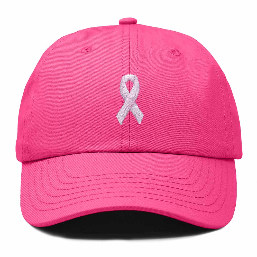 Dalix Pink Ribbon Dad Hat Breast Cancer Awareness Adjustable Cotton Baseball Cap Unstructured Low Profile Cap Womens in Hot Pink