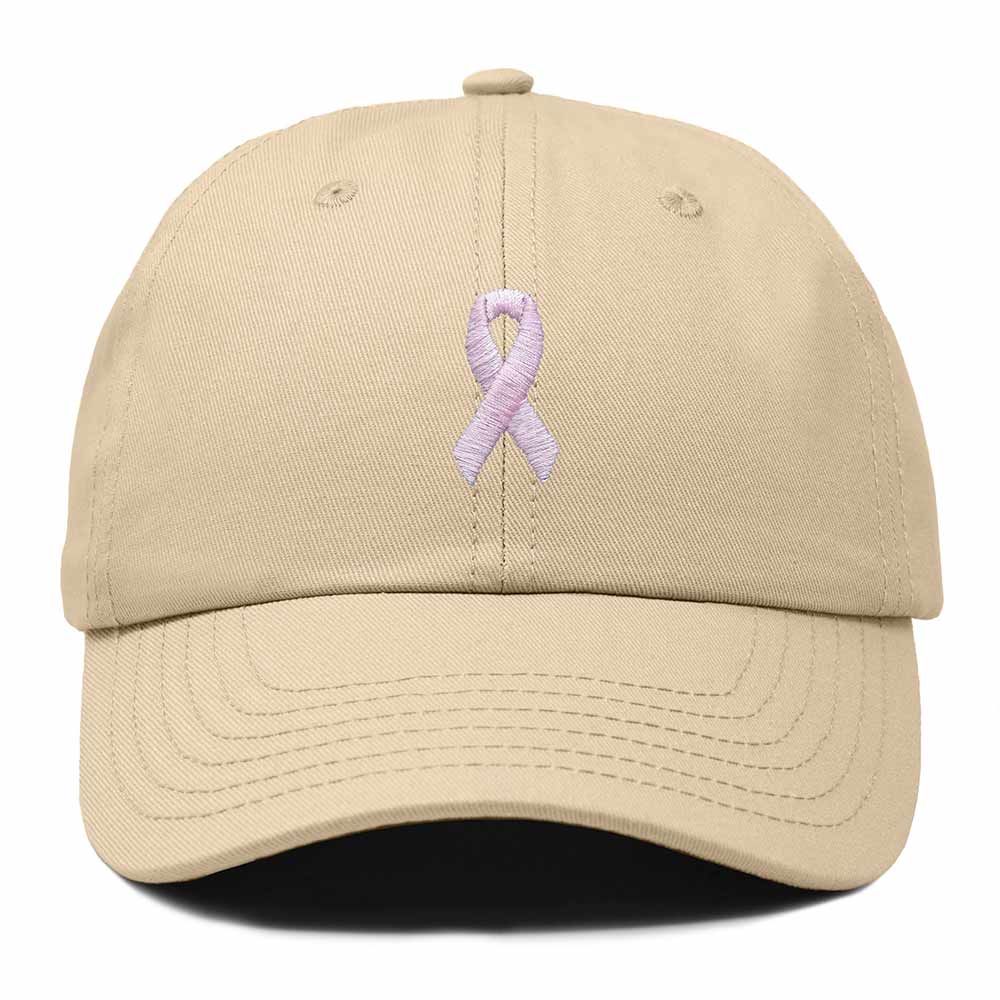 Dalix Pink Ribbon Dad Hat Breast Cancer Awareness Adjustable Cotton Baseball Cap Unstructured Low Profile Cap Womens in Khaki