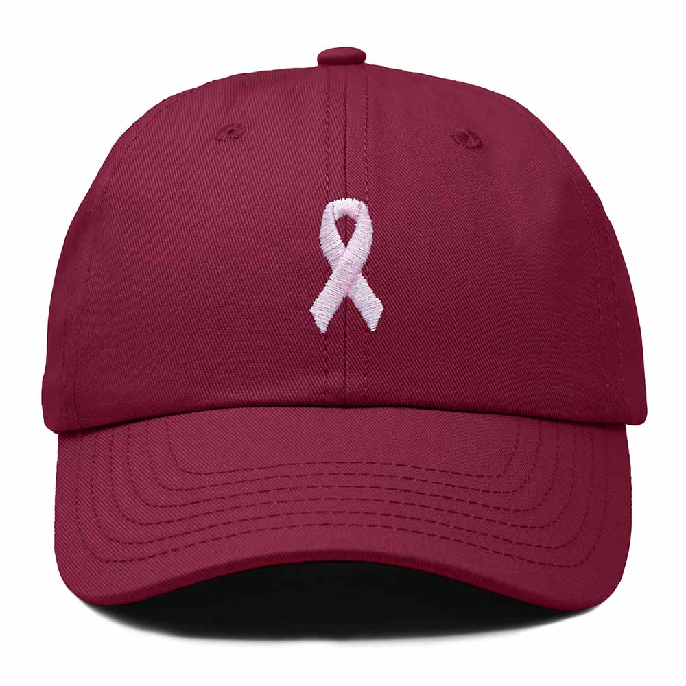 Dalix Pink Ribbon Dad Hat Breast Cancer Awareness Adjustable Cotton Baseball Cap Unstructured Low Profile Cap Womens in Maroon