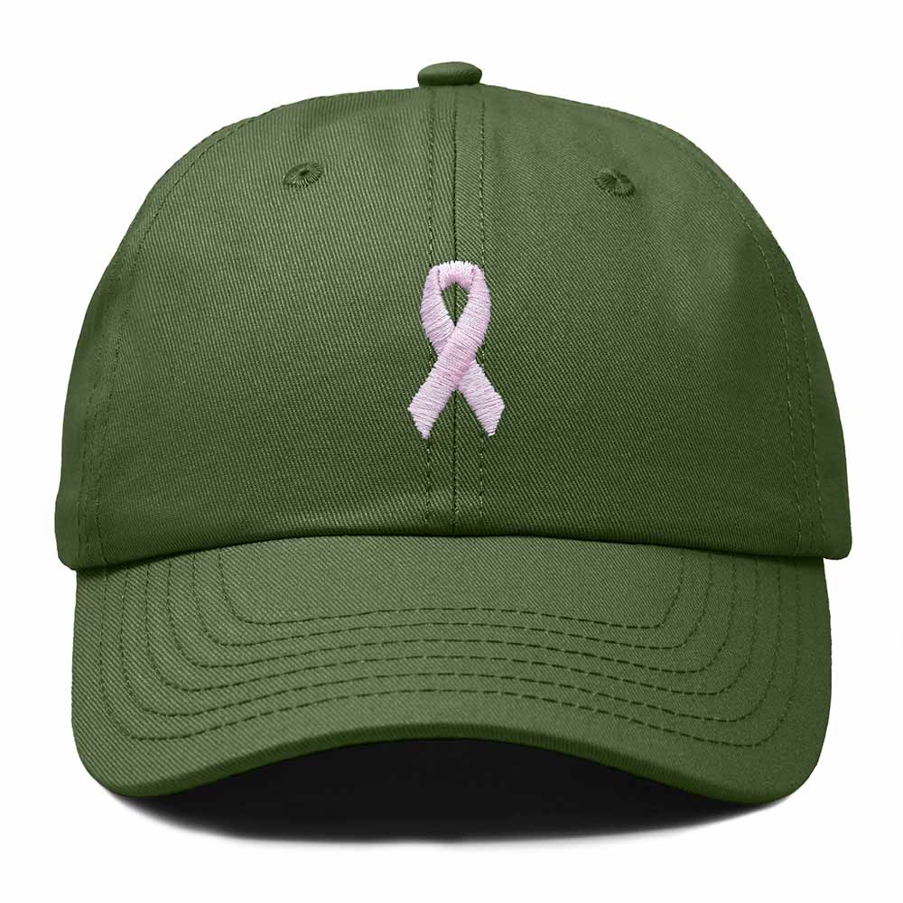 Dalix Pink Ribbon Dad Hat Breast Cancer Awareness Adjustable Cotton Baseball Cap Unstructured Low Profile Cap Womens in Olive