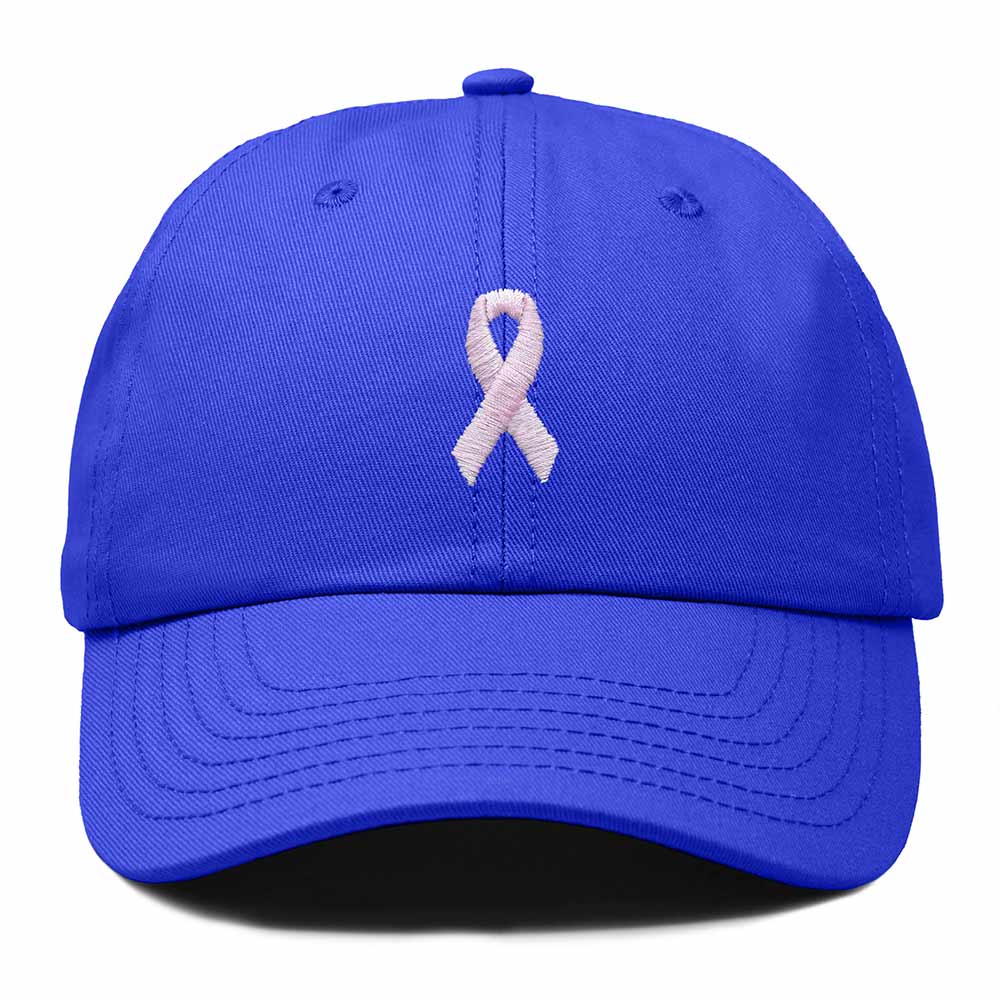 Dalix Pink Ribbon Dad Hat Breast Cancer Awareness Adjustable Cotton Baseball Cap Unstructured Low Profile Cap Womens in Royal Blue
