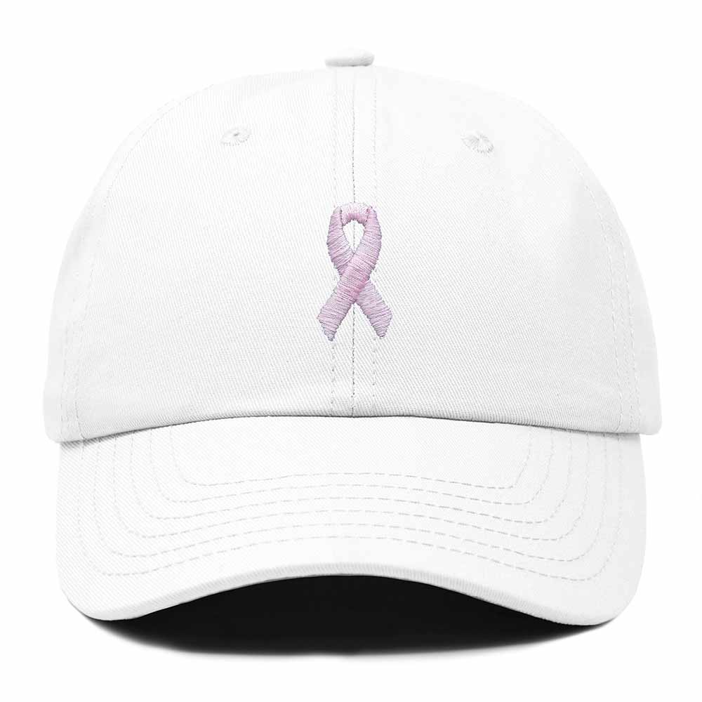 Dalix Pink Ribbon Dad Hat Breast Cancer Awareness Adjustable Cotton Baseball Cap Unstructured Low Profile Cap Womens in White