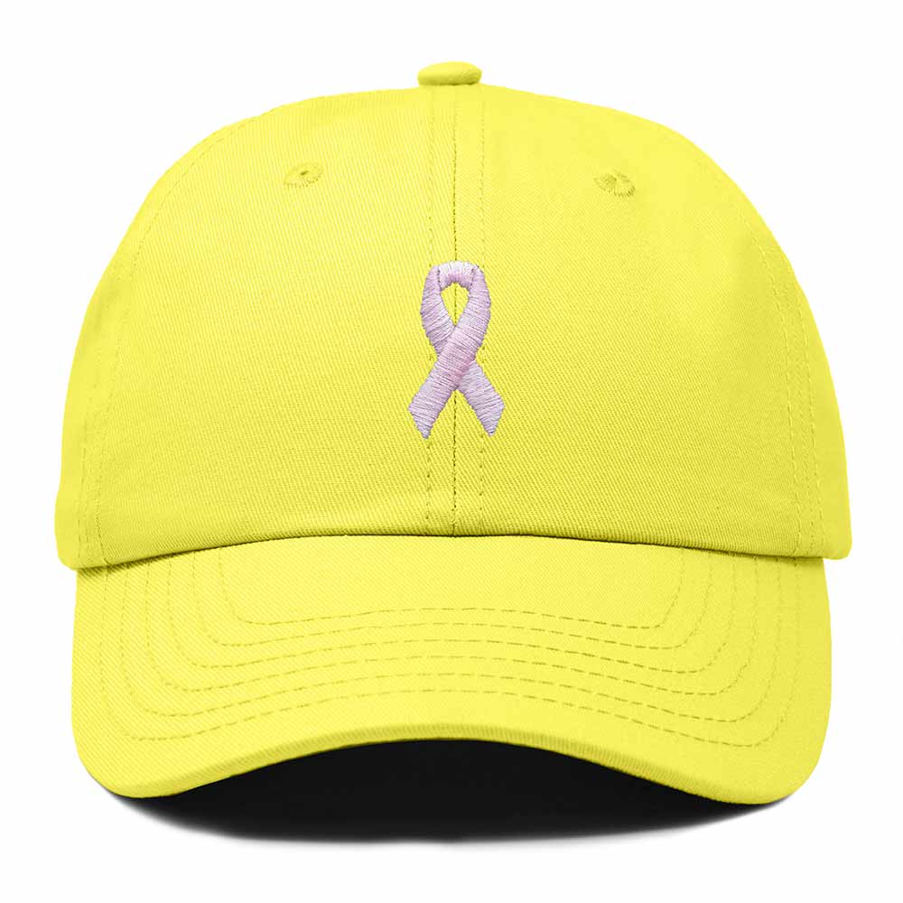 Dalix Pink Ribbon Dad Hat Breast Cancer Awareness Adjustable Cotton Baseball Cap Unstructured Low Profile Cap Womens in Yellow