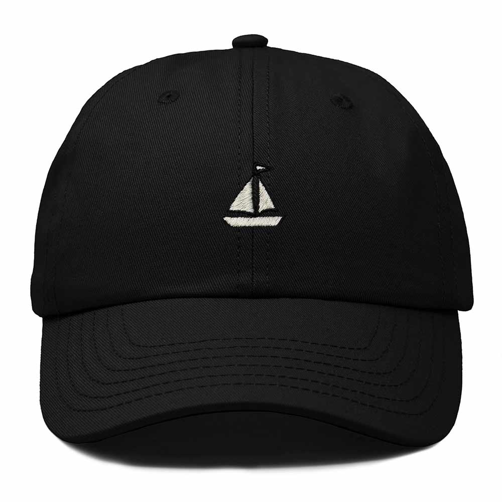 Dalix Sailboat Embroidered Adjustable Cotton Twill Nautical Dad Hat for Men in Black
