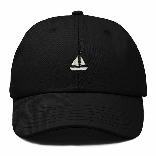 Dalix Sailboat Embroidered Adjustable Cotton Twill Nautical Dad Hat for Men in Black
