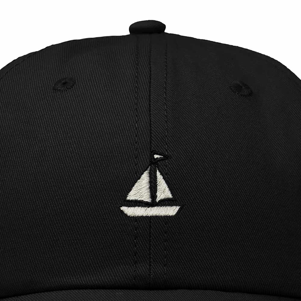 Dalix Sailboat Embroidered Adjustable Cotton Twill Nautical Dad Hat for Men in Black