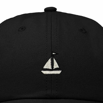 Dalix Sailboat Embroidered Adjustable Cotton Twill Nautical Dad Hat for Men in Black