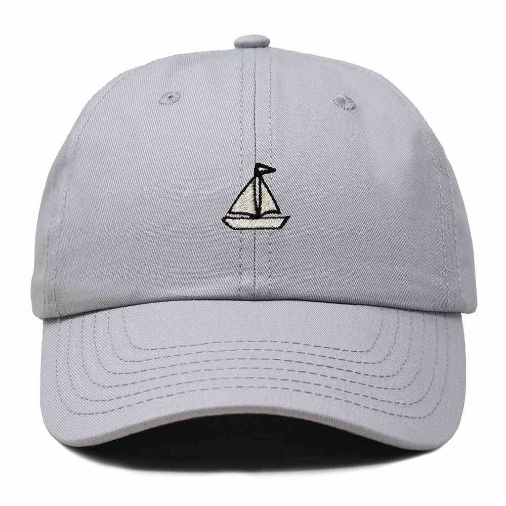 Dalix Sailboat Embroidered Adjustable Cotton Twill Nautical Dad Hat for Men in Gray