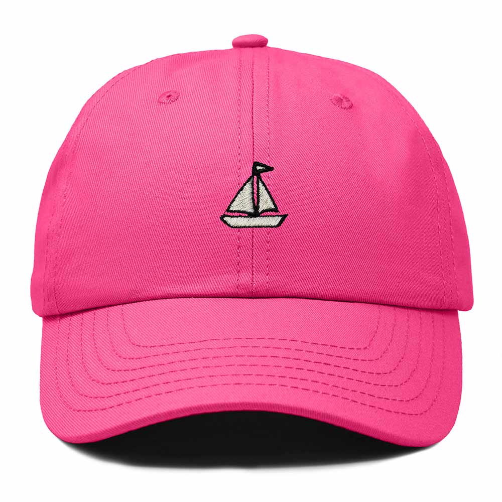 Dalix Sailboat Embroidered Adjustable Cotton Twill Nautical Dad Hat for Men in Hot Pink
