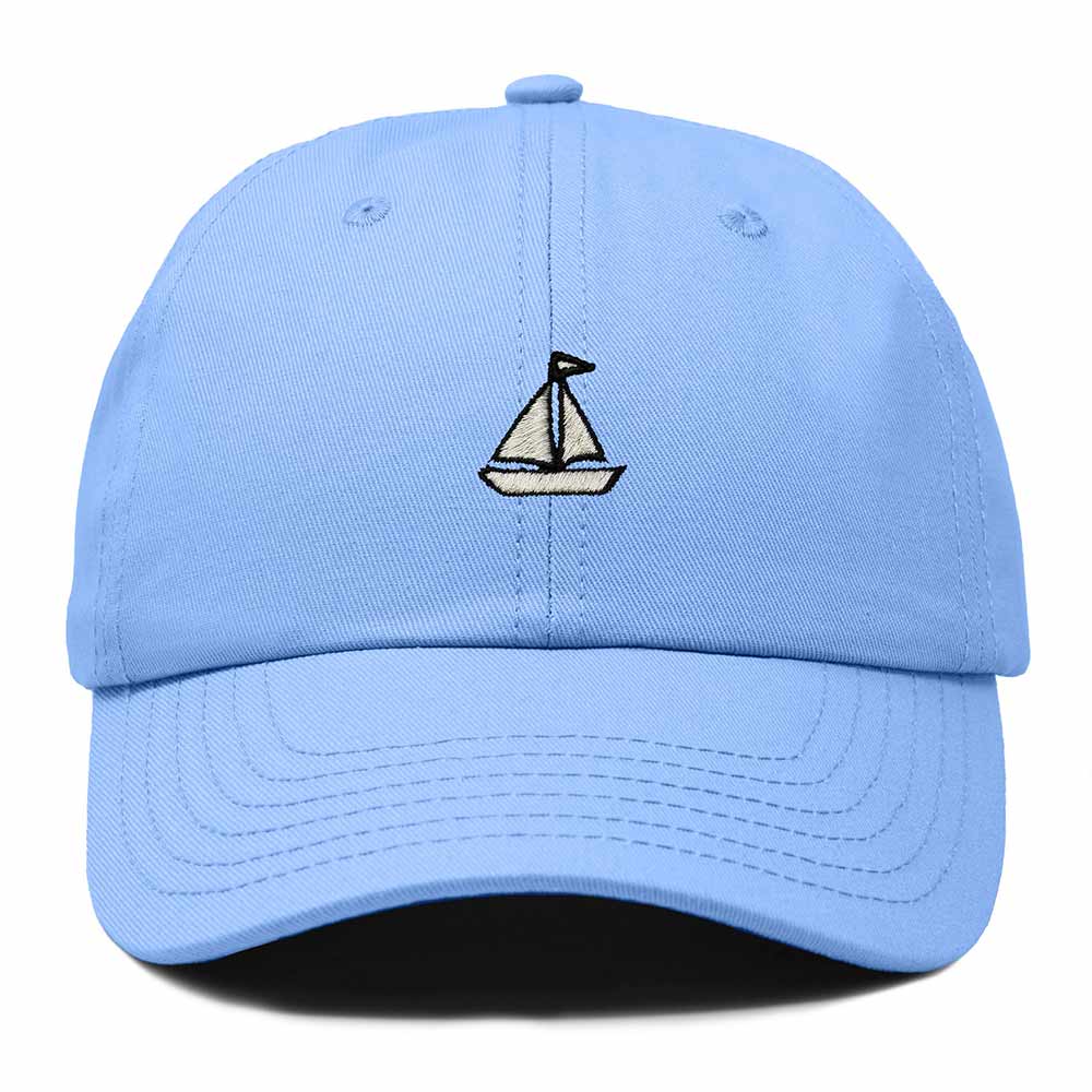 Dalix Sailboat Embroidered Adjustable Cotton Twill Nautical Dad Hat for Men in Light Blue