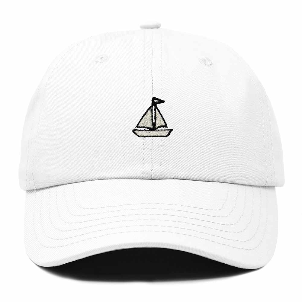 Dalix Sailboat Embroidered Adjustable Cotton Twill Nautical Dad Hat for Men in White