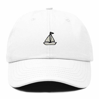 Dalix Sailboat Embroidered Adjustable Cotton Twill Nautical Dad Hat for Men in White