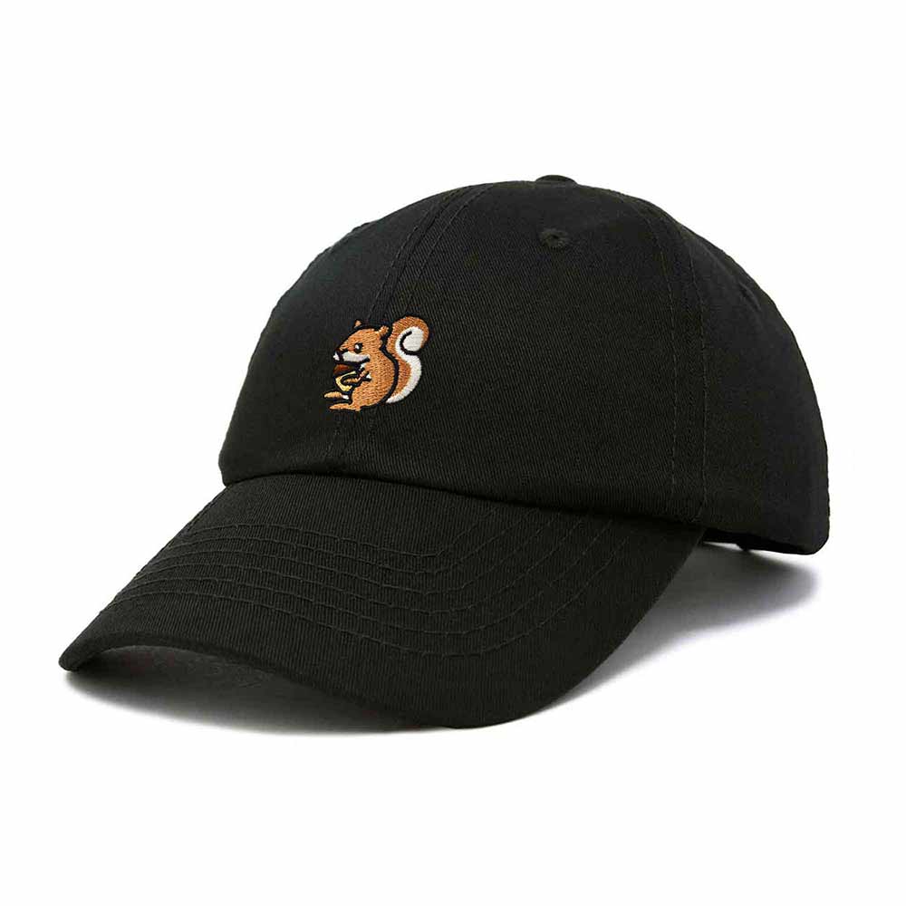Dalix Squirrel Embroidered Cotton Dad Hat Casual Adjustable Baseball Cap for Nature and Animal Lovers Womens in Black