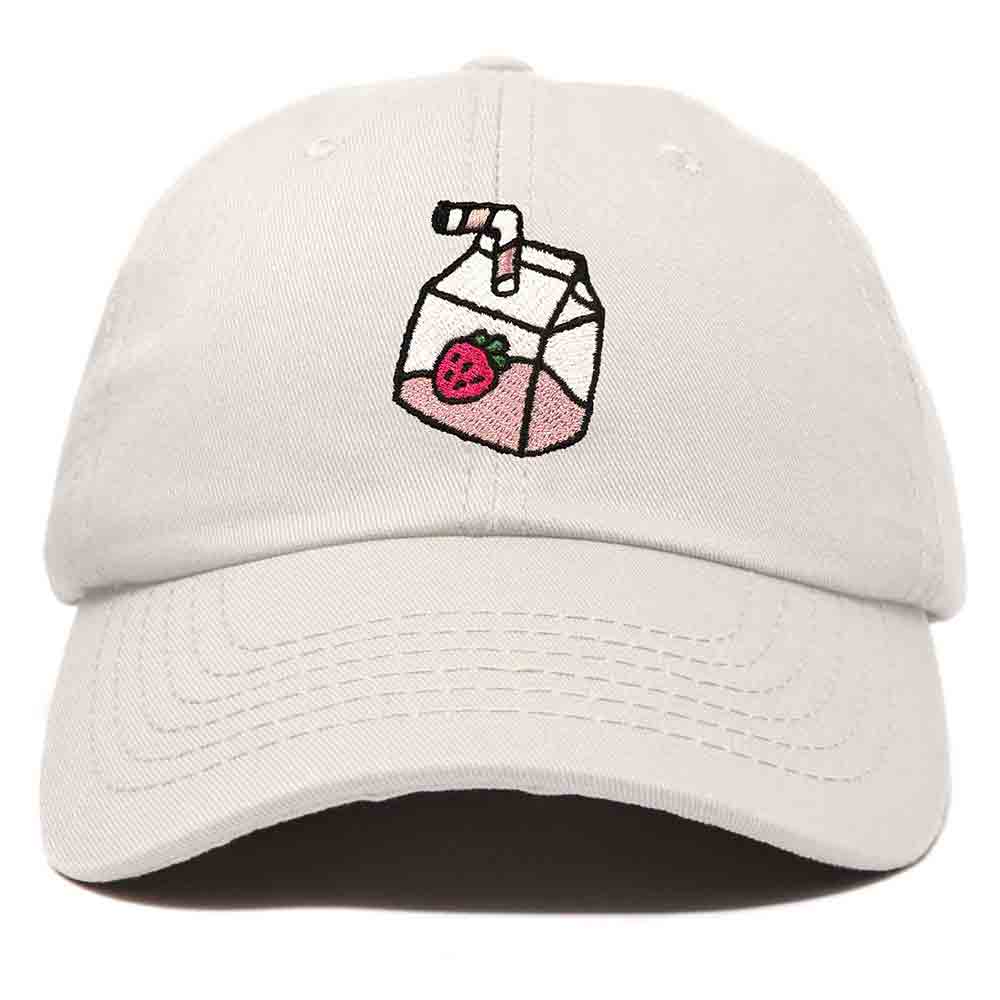 Dalix Strawberry Milk Embroidered Womens Cotton Dad Hat Baseball Cap in Beige