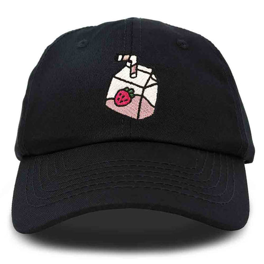 Dalix Strawberry Milk Embroidered Womens Cotton Dad Hat Baseball Cap in Black