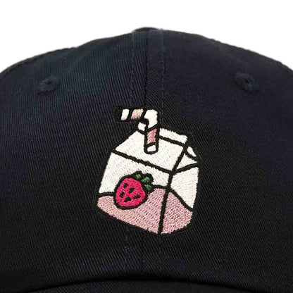 Dalix Strawberry Milk Embroidered Womens Cotton Dad Hat Baseball Cap in Black