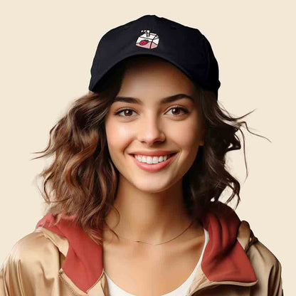 Dalix Strawberry Milk Embroidered Womens Cotton Dad Hat Baseball Cap in Black