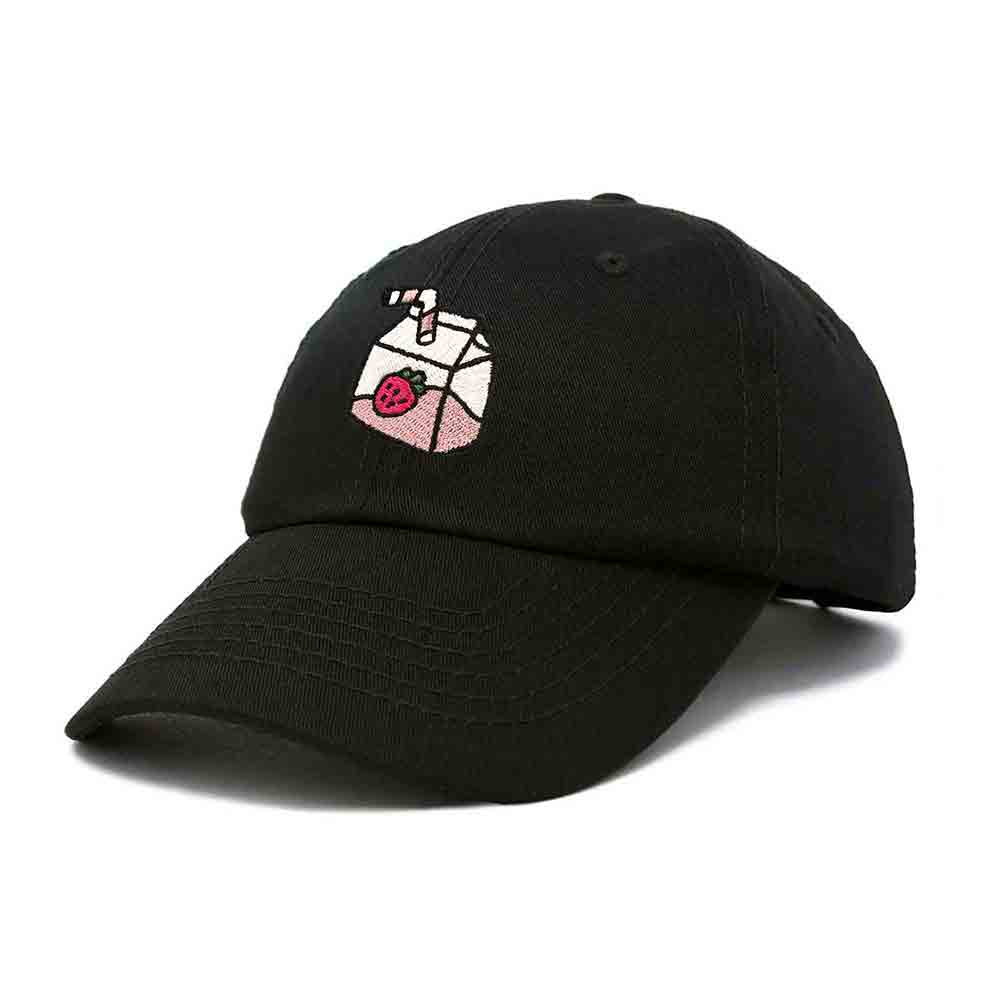 Dalix Strawberry Milk Embroidered Womens Cotton Dad Hat Baseball Cap in Black