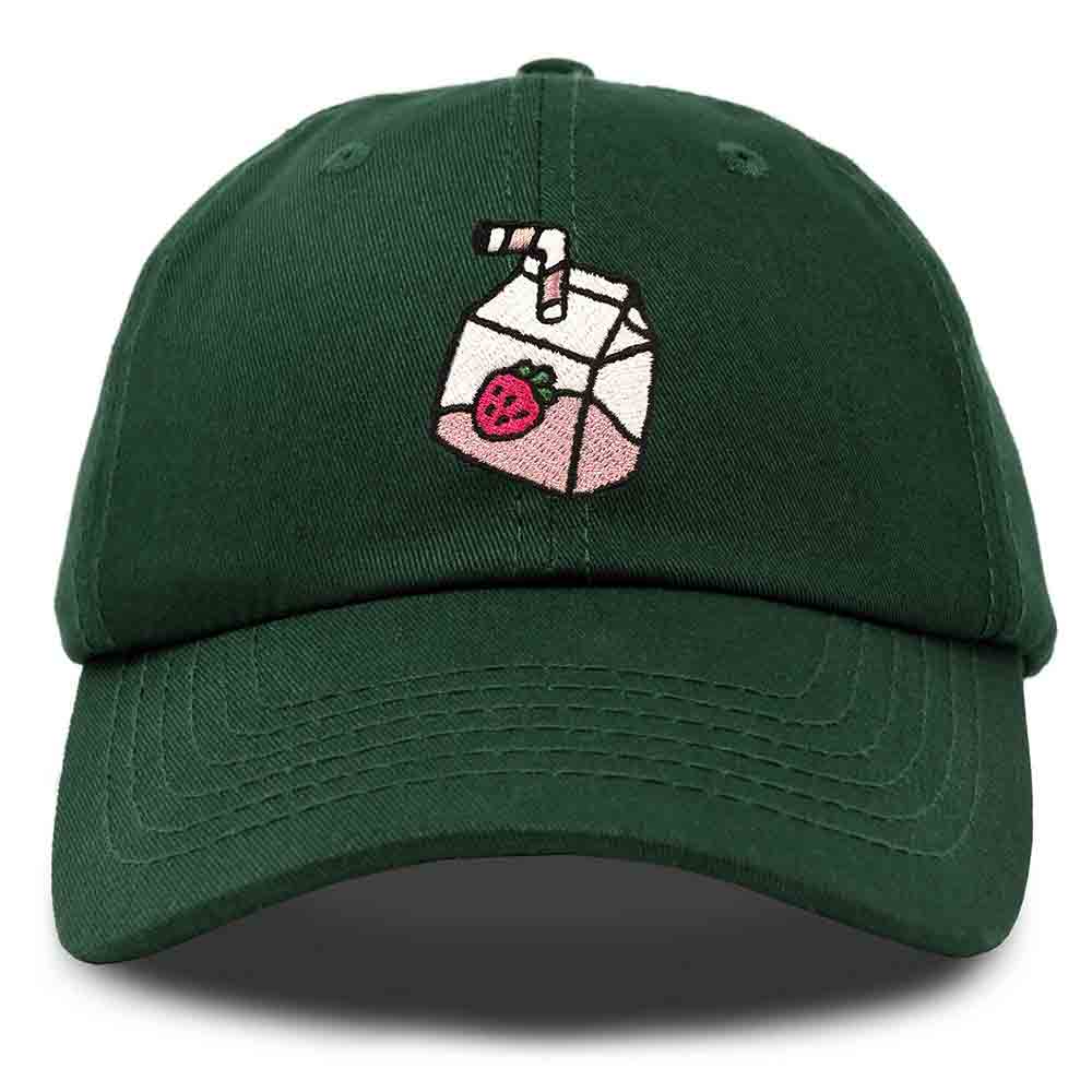 Dalix Strawberry Milk Embroidered Womens Cotton Dad Hat Baseball Cap in Dark Green